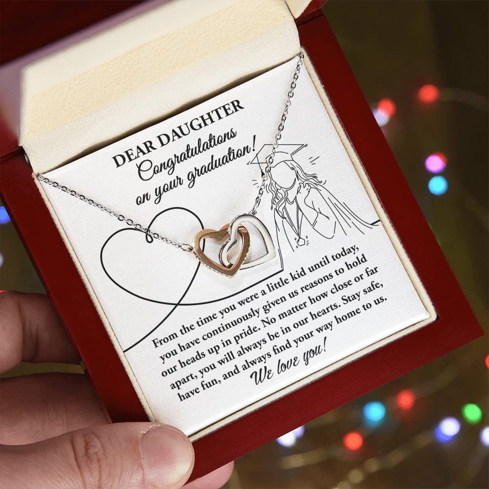 No Matter How Close Or Far Apart - Interlocking Hearts Necklace For Daughter At Graduation
