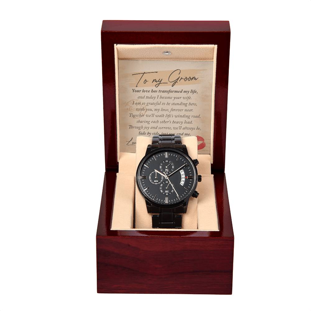 Just You And Me - Black Chronograph Watch For Groom