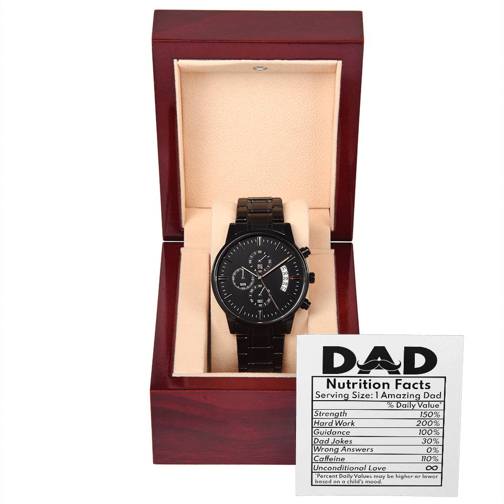 Nutrition Facts - Black Chronograph Watch For Dad