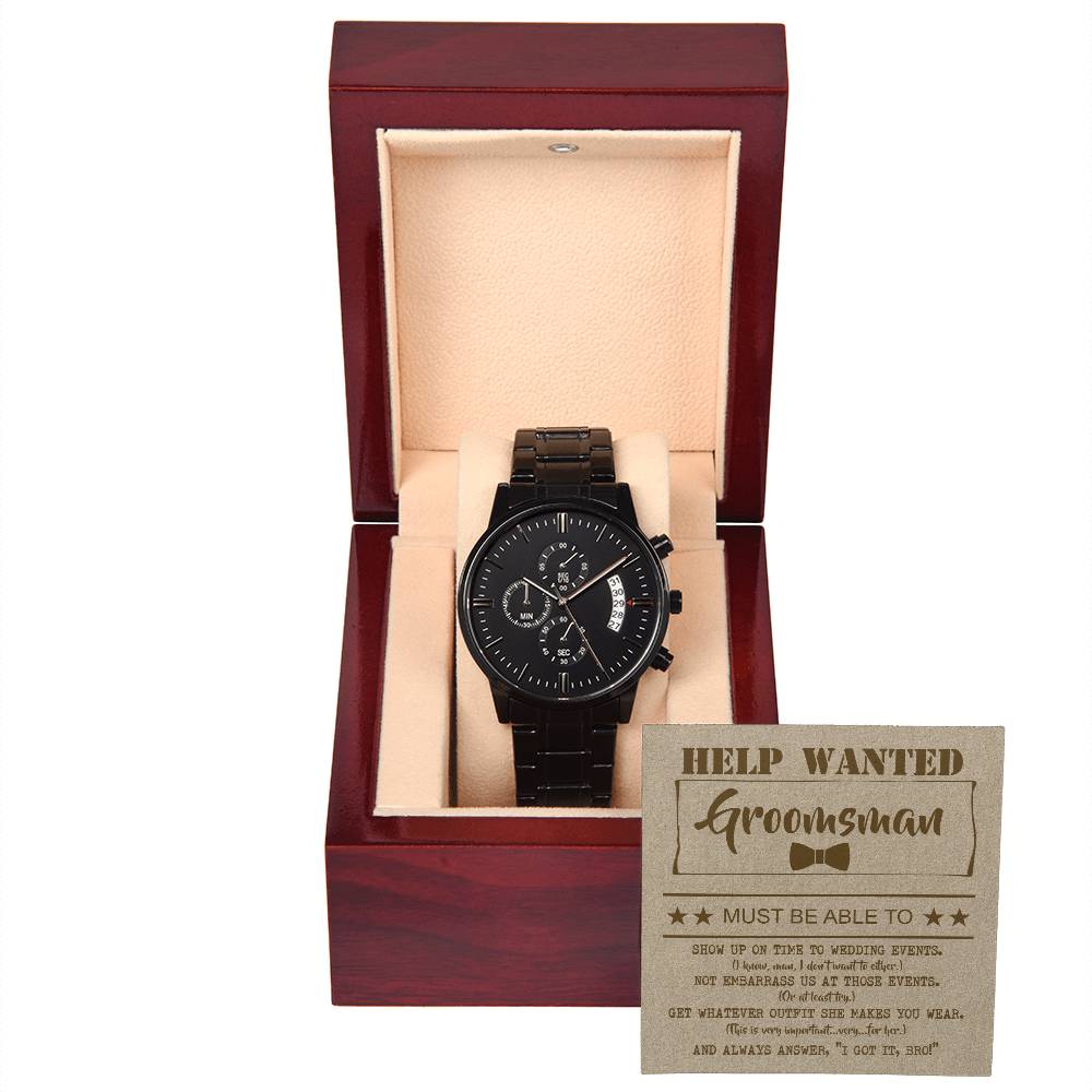 Help Wanted - Black Chronograph Watch For Groomsman