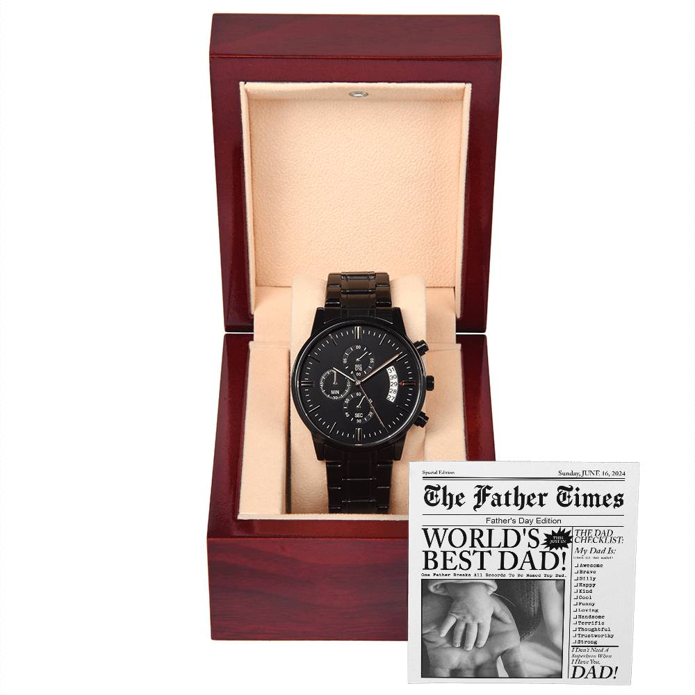 The Father Times - Black Chronograph Watch For Dad