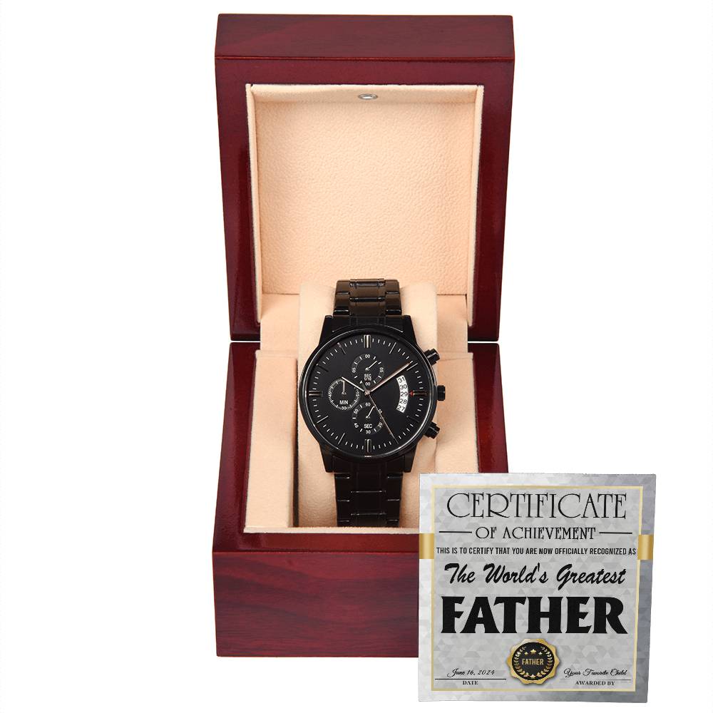 World's Greatest Father - Black Chronograph Watch For Dad