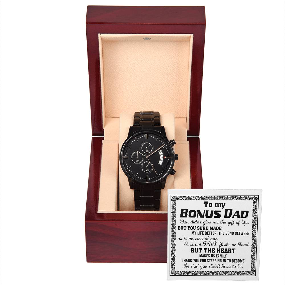 Thank You For Stepping In - Black Chronograph Watch For Bonus Dad