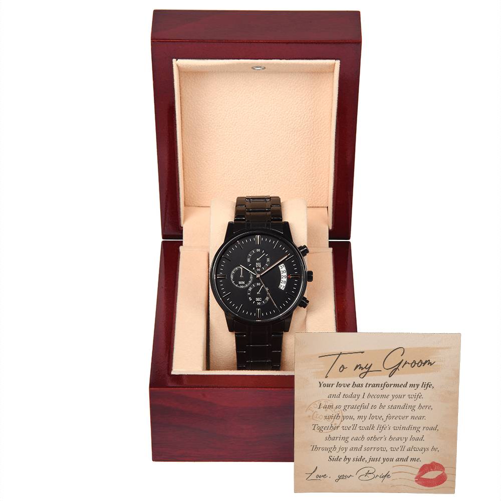 Just You And Me - Black Chronograph Watch For Groom