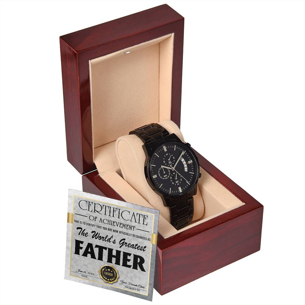 World's Greatest Father - Black Chronograph Watch For Dad