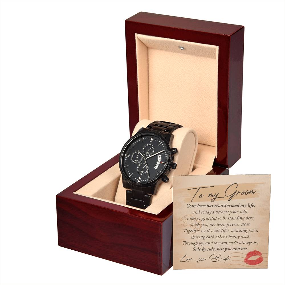 Just You And Me - Black Chronograph Watch For Groom