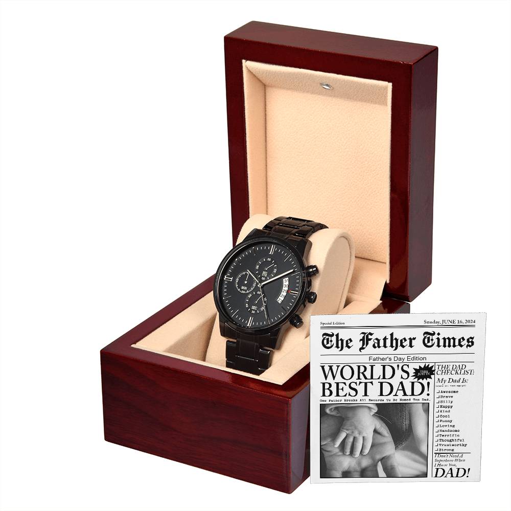 The Father Times - Black Chronograph Watch For Dad