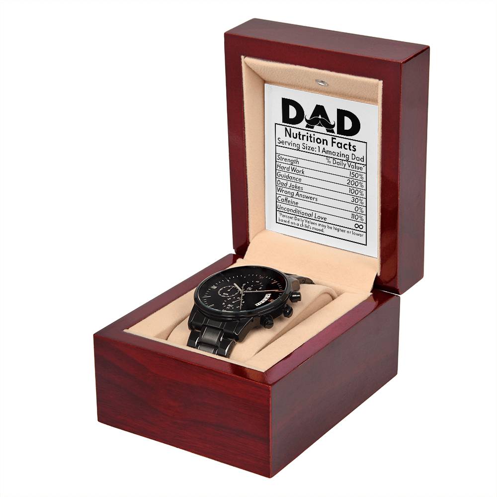 Nutrition Facts - Black Chronograph Watch For Dad