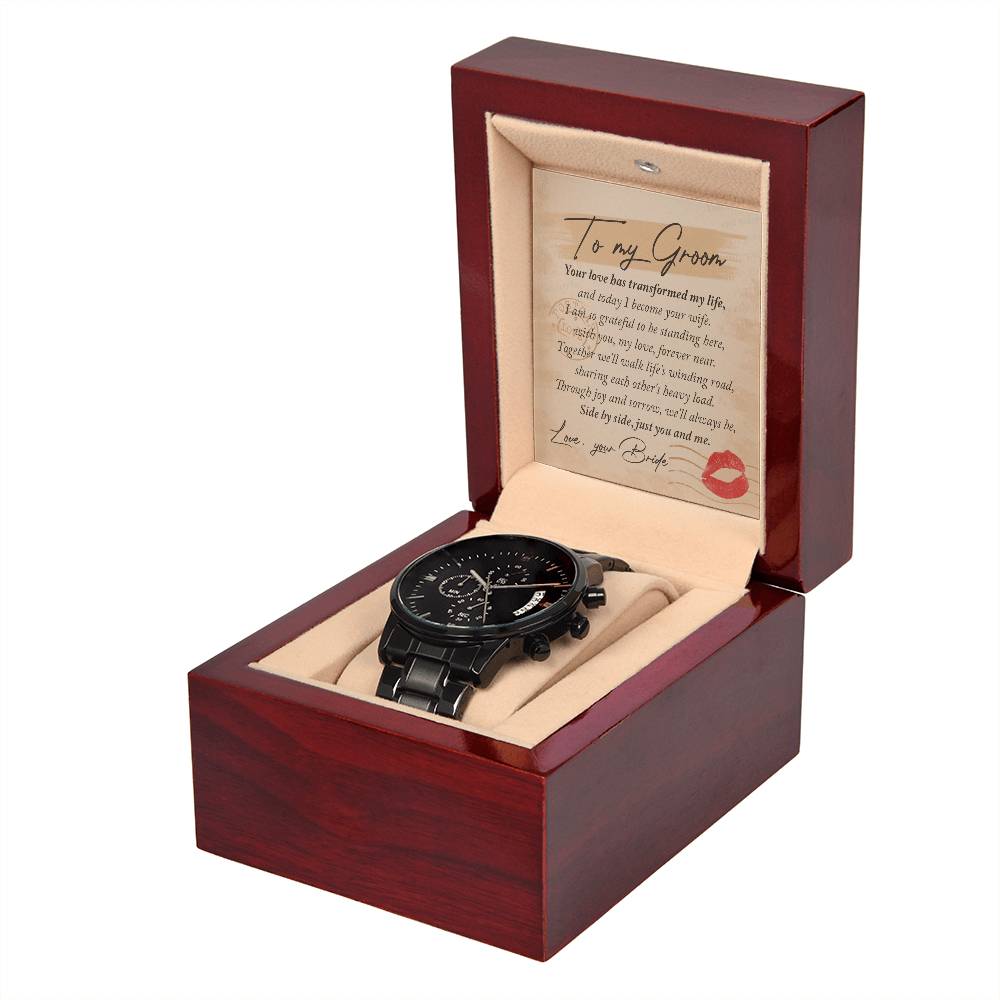 Just You And Me - Black Chronograph Watch For Groom