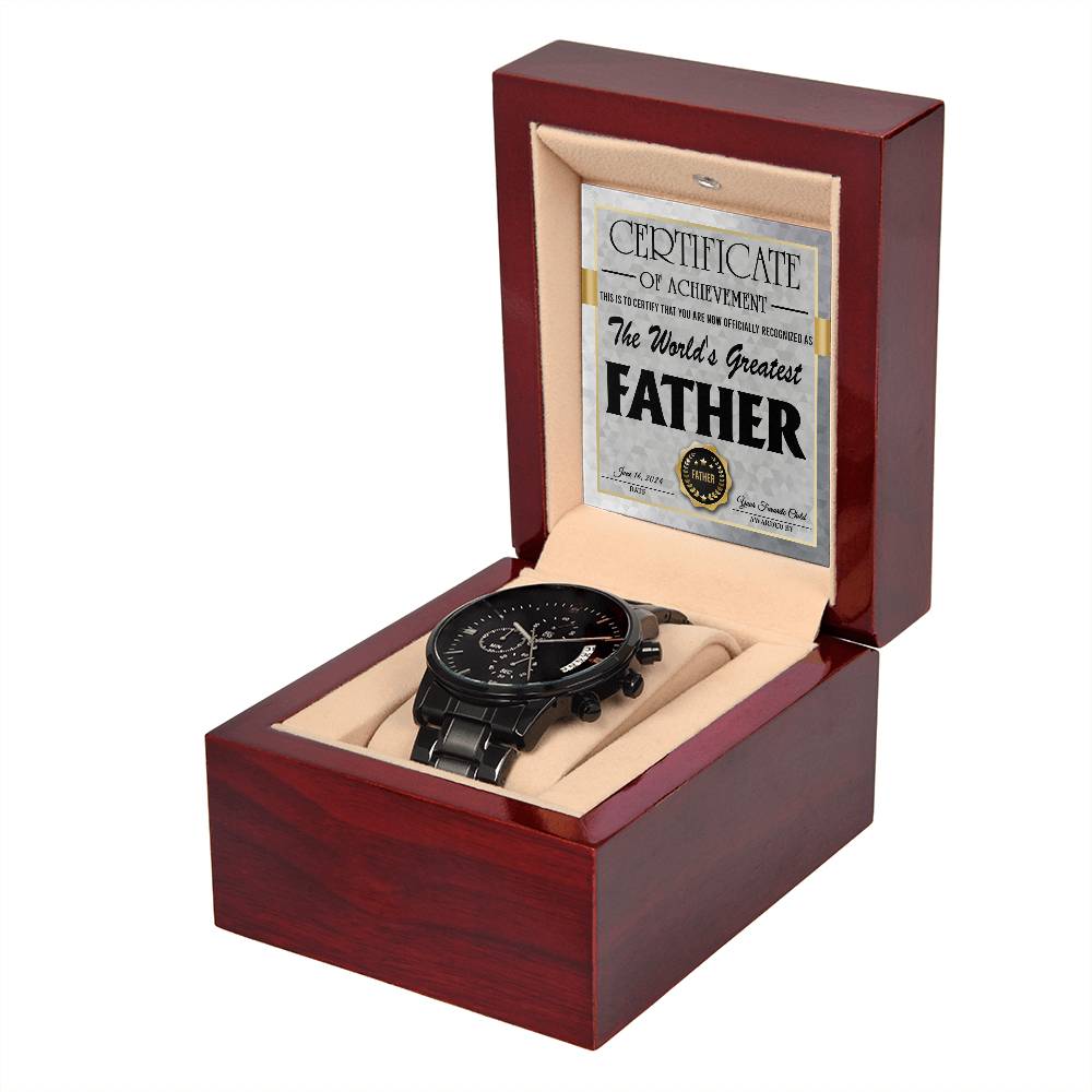 World's Greatest Father - Black Chronograph Watch For Dad