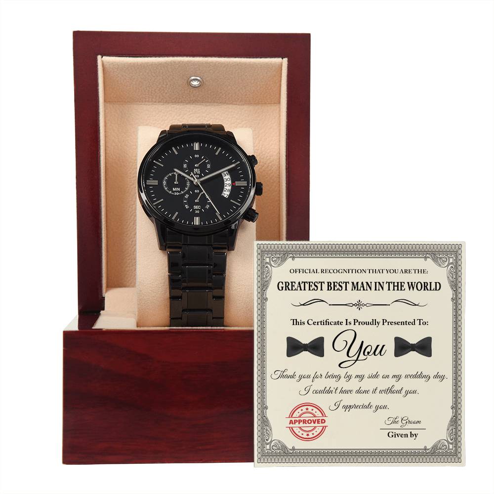 Greatest Best Man - Black Chronograph Watch For Best Man