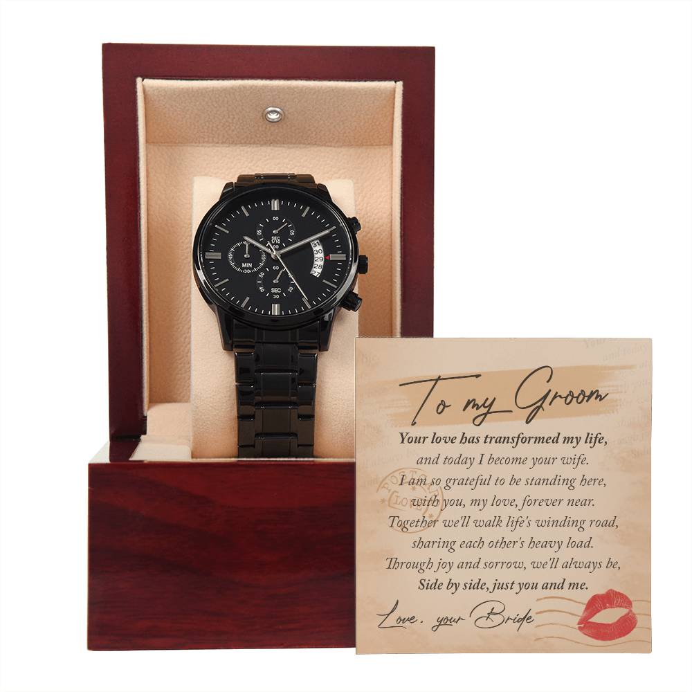 Just You And Me - Black Chronograph Watch For Groom