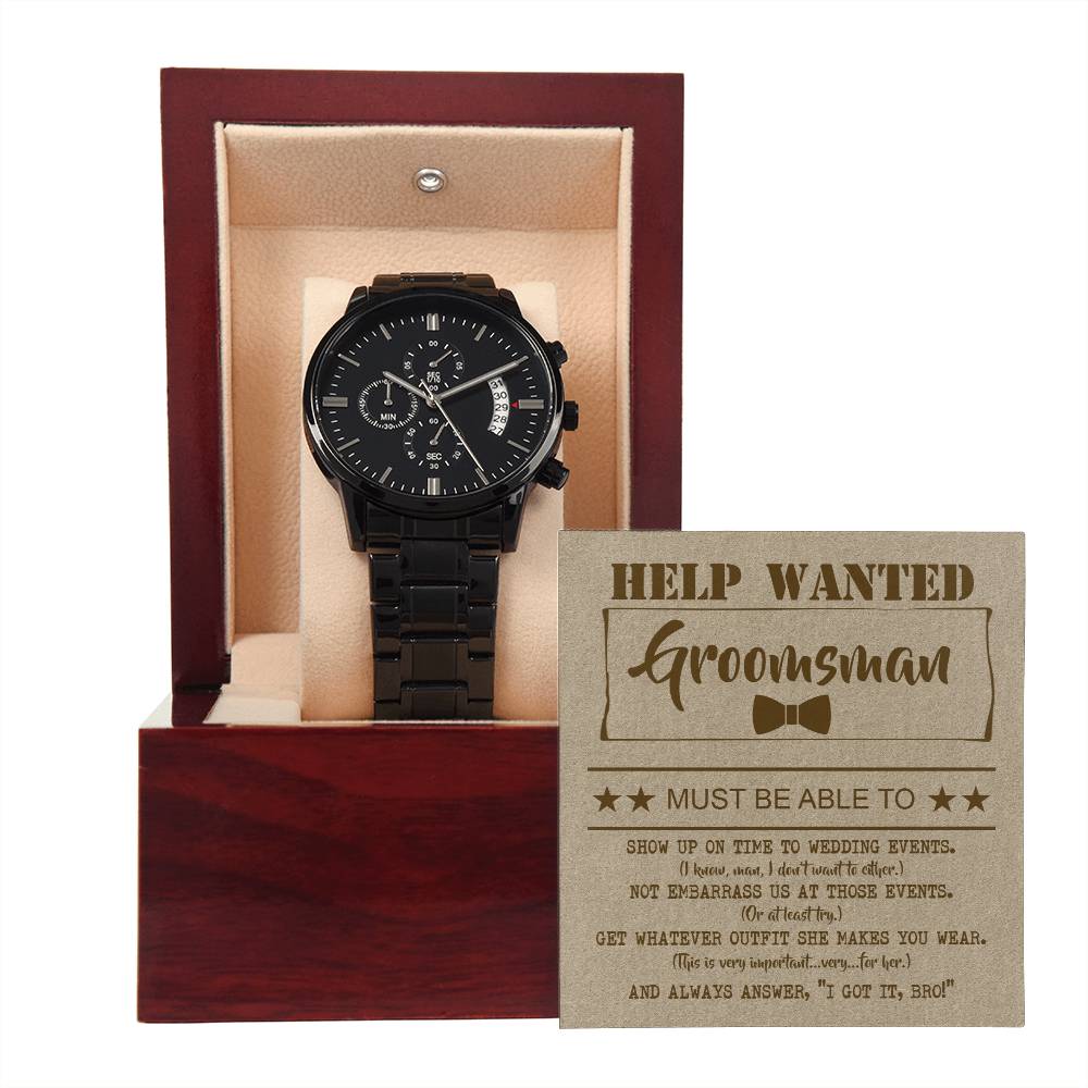 Help Wanted - Black Chronograph Watch For Groomsman