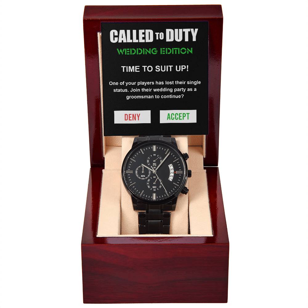 Called To Duty - Black Chronograph Watch For Groomsman