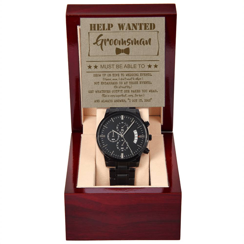 Help Wanted - Black Chronograph Watch For Groomsman