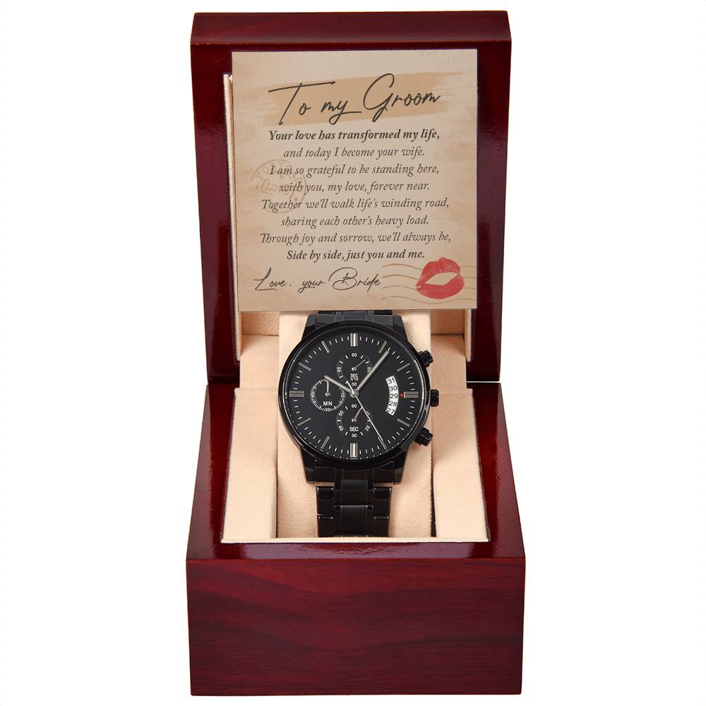 Just You And Me - Black Chronograph Watch For Groom