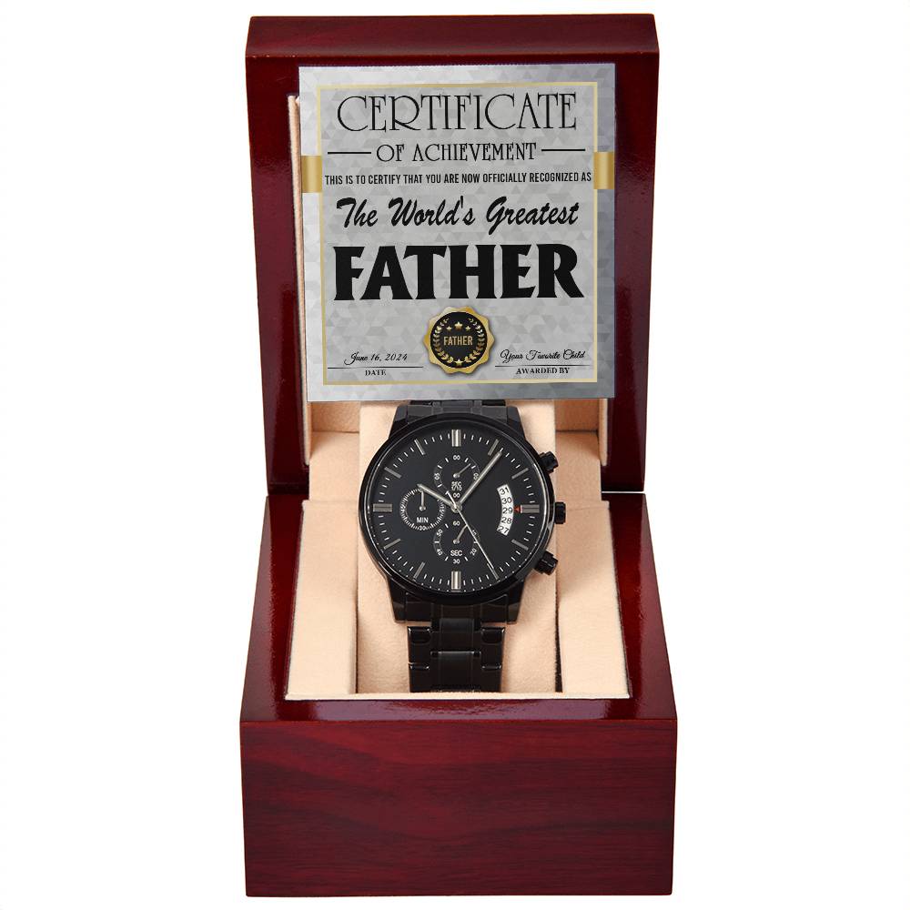 World's Greatest Father - Black Chronograph Watch For Dad