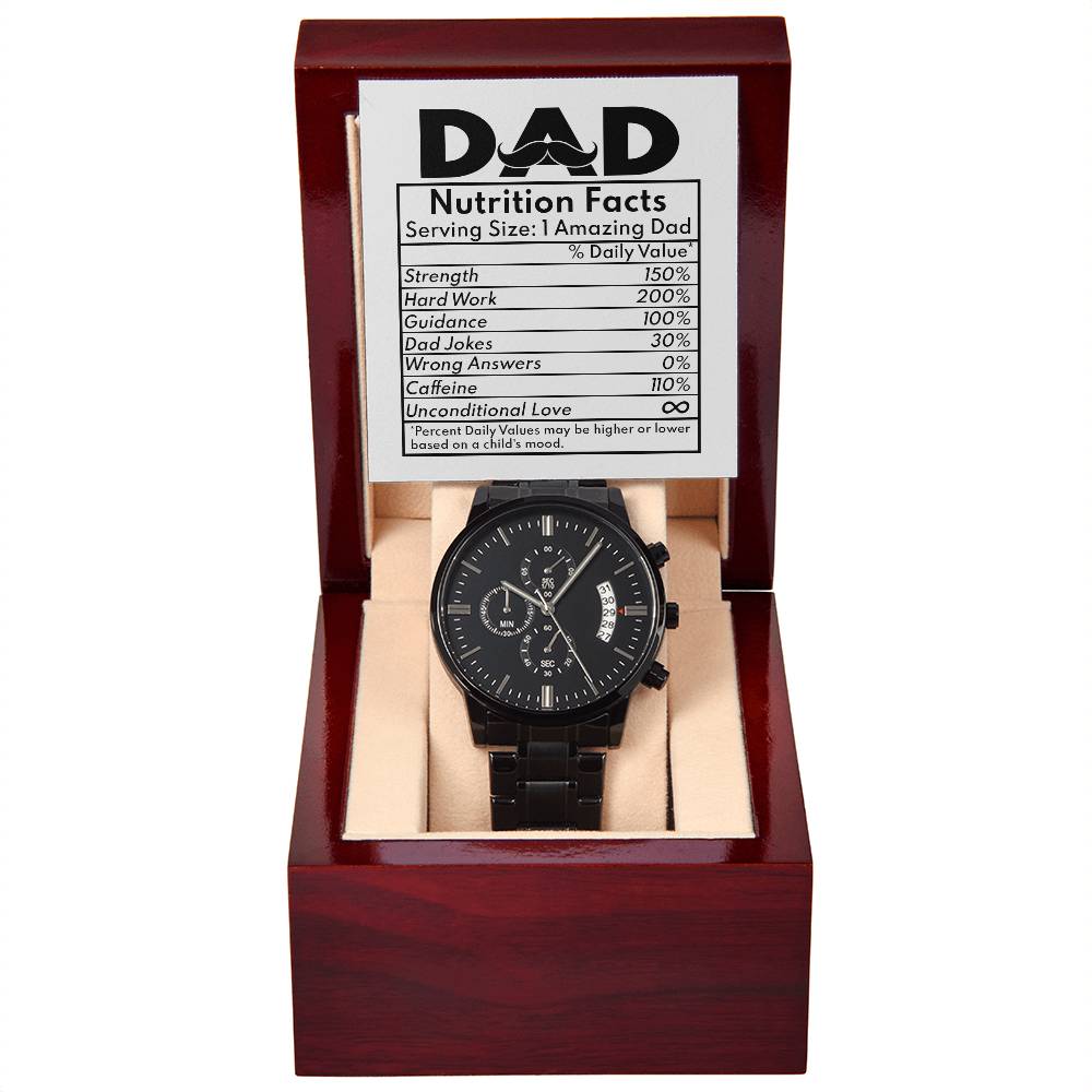 Nutrition Facts - Black Chronograph Watch For Dad