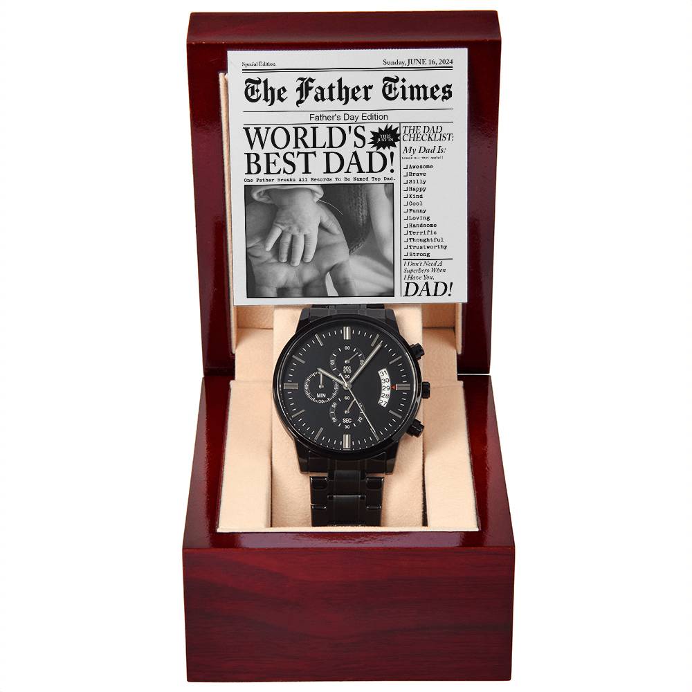 The Father Times - Black Chronograph Watch For Dad