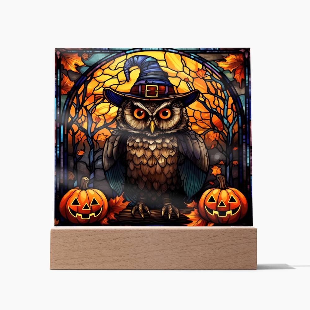 Owl Stained Glass Halloween-Themed Acrylic Display Centerpiece