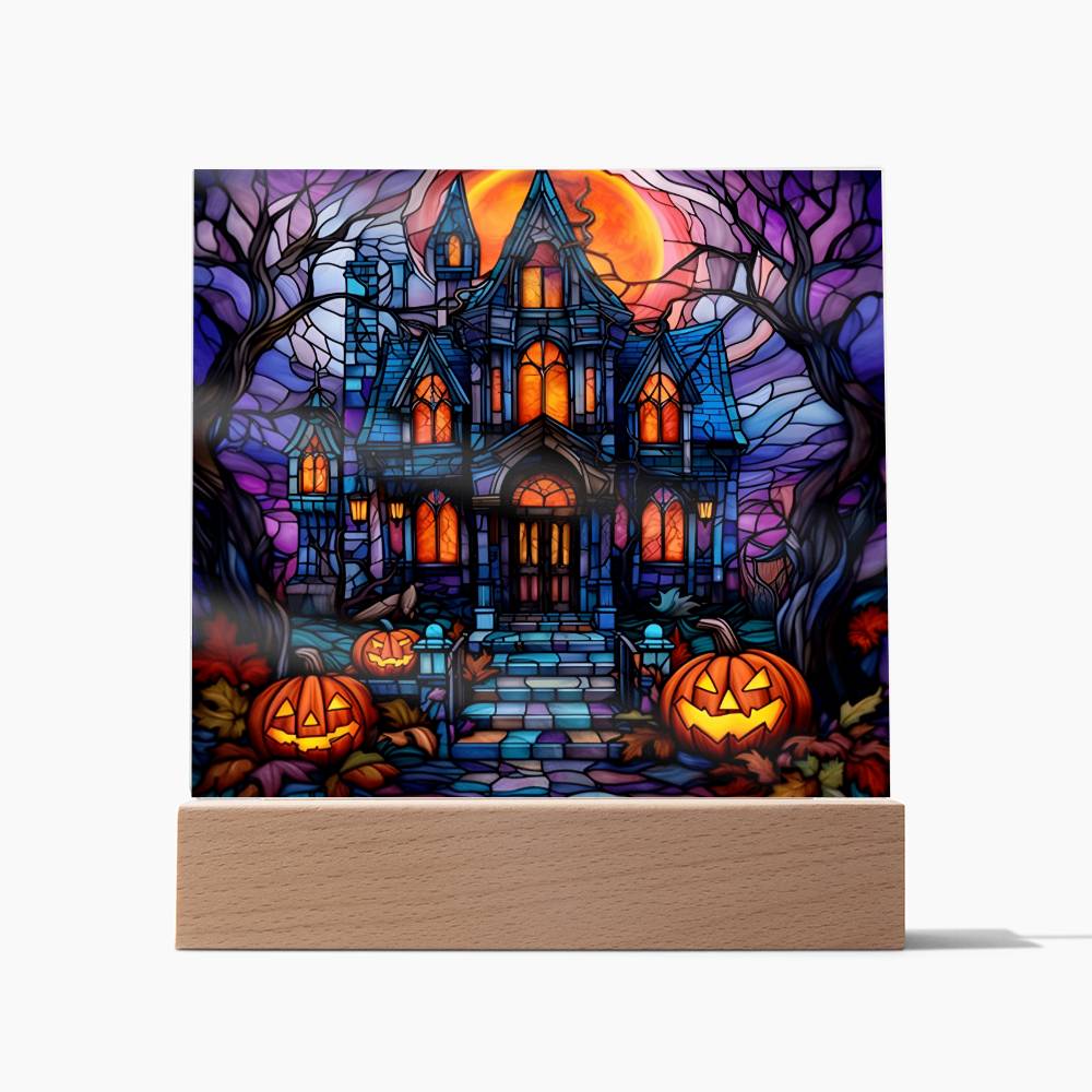 Haunted Mansion Stained Glass Halloween-Themed Acrylic Display Centerpiece