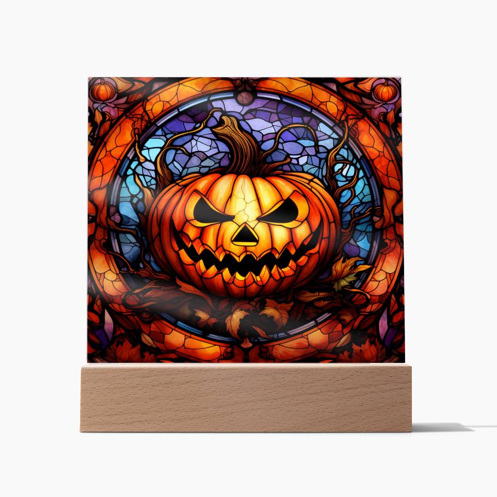 Pumpkin Stained Glass Halloween-Themed Acrylic Display Centerpiece