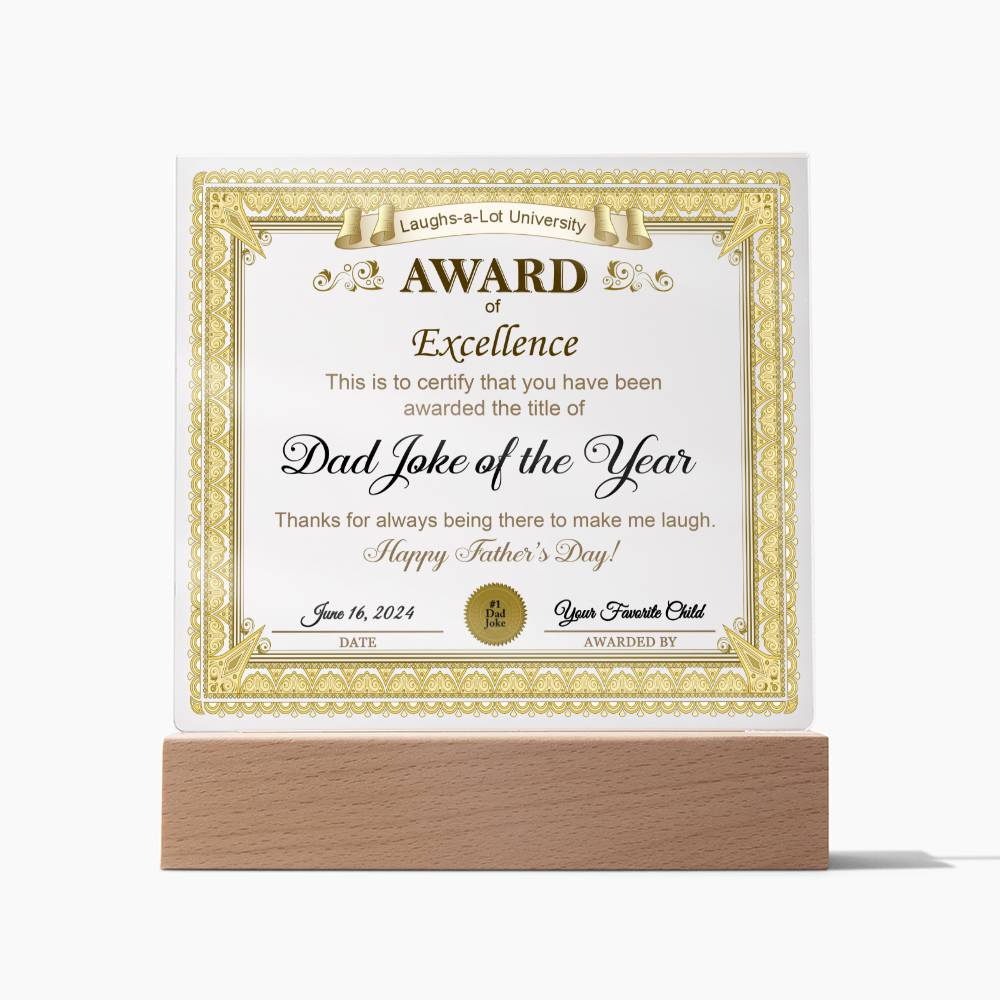 Award Of Excellence - Acrylic Display Centerpiece For Dad
