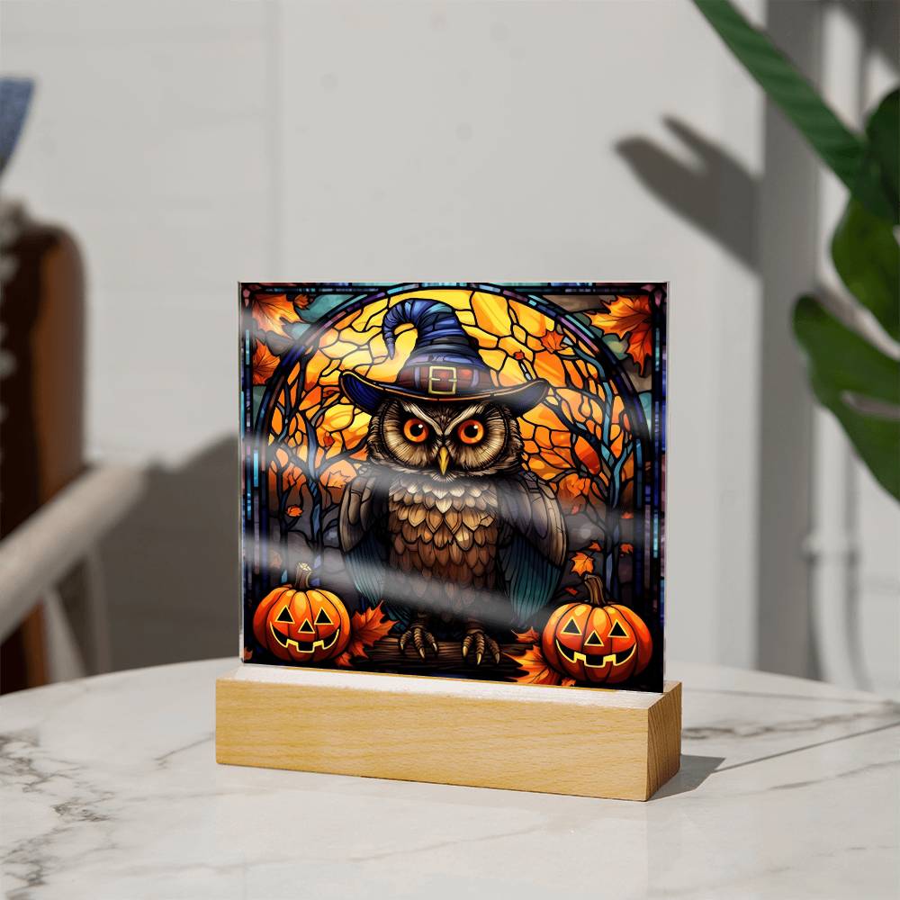 Owl Stained Glass Halloween-Themed Acrylic Display Centerpiece