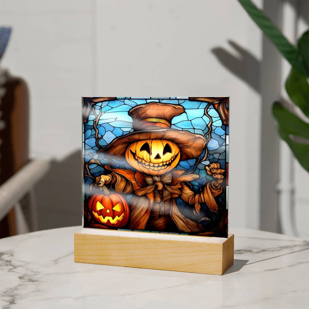 Pumpkin Ghost Stained Glass Halloween-Themed Acrylic Display Centerpiece