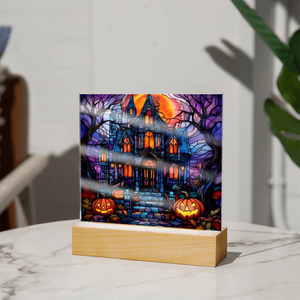 Haunted Mansion Stained Glass Halloween-Themed Acrylic Display Centerpiece