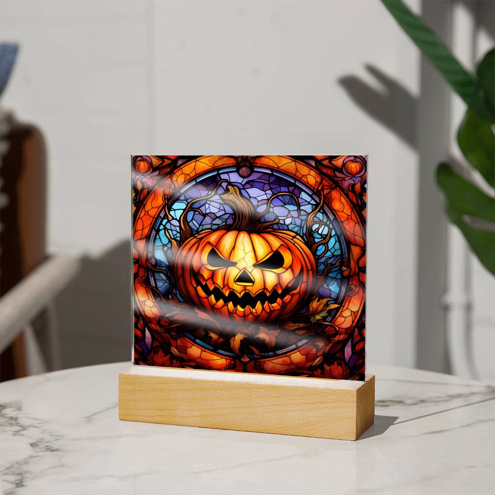 Pumpkin Stained Glass Halloween-Themed Acrylic Display Centerpiece