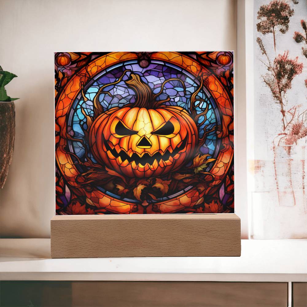 Pumpkin Stained Glass Halloween-Themed Acrylic Display Centerpiece