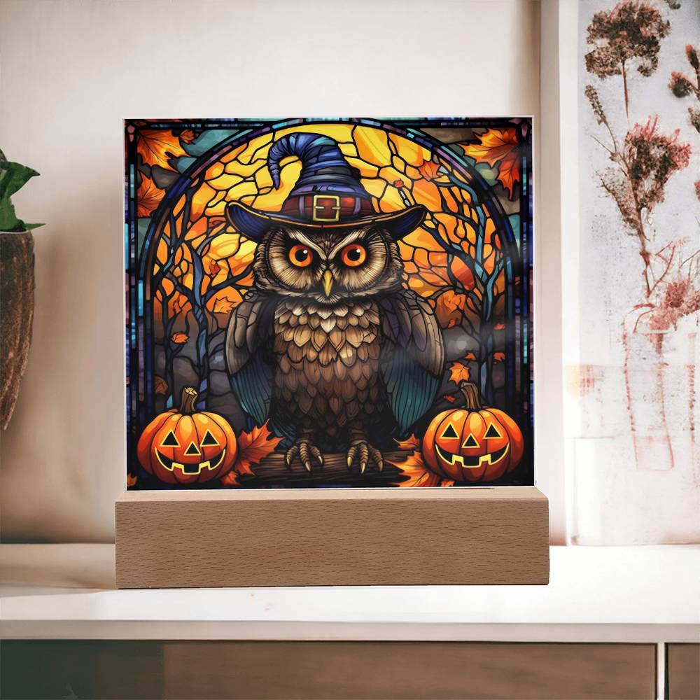 Owl Stained Glass Halloween-Themed Acrylic Display Centerpiece