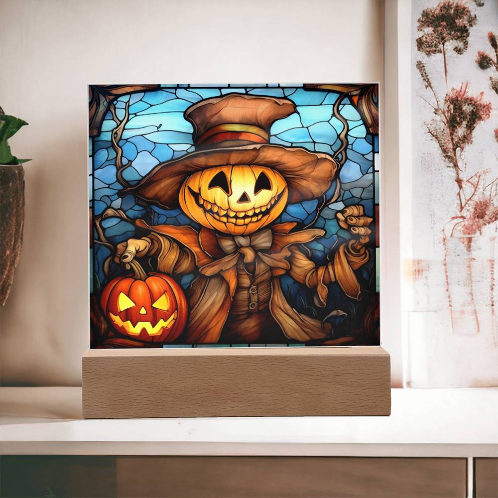 Pumpkin Ghost Stained Glass Halloween-Themed Acrylic Display Centerpiece