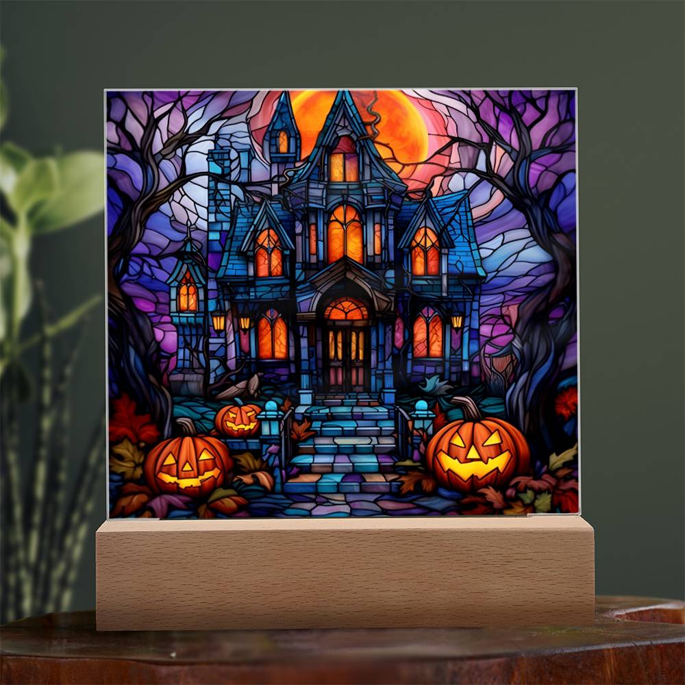 Haunted Mansion Stained Glass Halloween-Themed Acrylic Display Centerpiece
