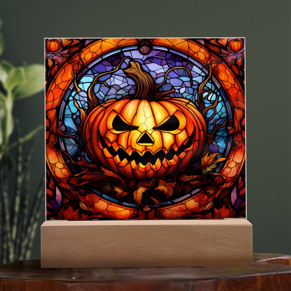 Pumpkin Stained Glass Halloween-Themed Acrylic Display Centerpiece
