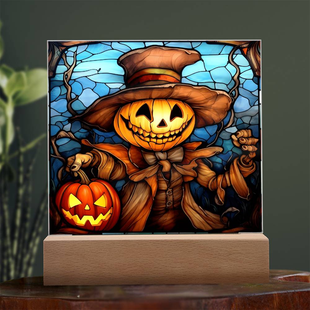 Pumpkin Ghost Stained Glass Halloween-Themed Acrylic Display Centerpiece