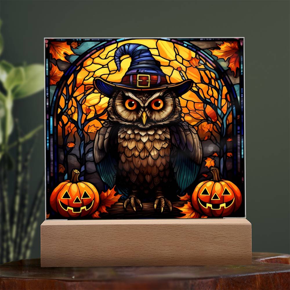 Owl Stained Glass Halloween-Themed Acrylic Display Centerpiece