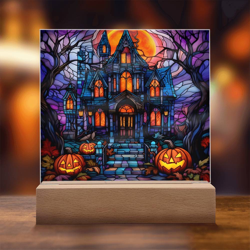 Haunted Mansion Stained Glass Halloween-Themed Acrylic Display Centerpiece