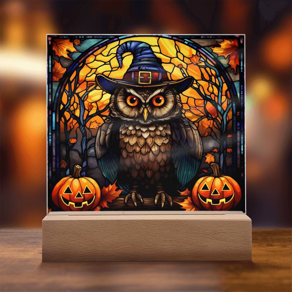 Owl Stained Glass Halloween-Themed Acrylic Display Centerpiece