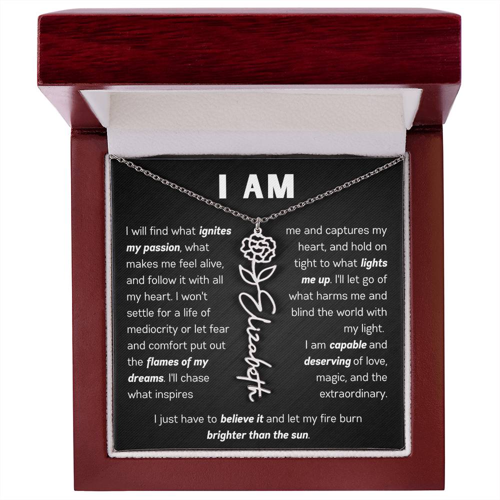 The "I Am" Name Necklace - Customize With Your Name & Birth Flower ๐ผ