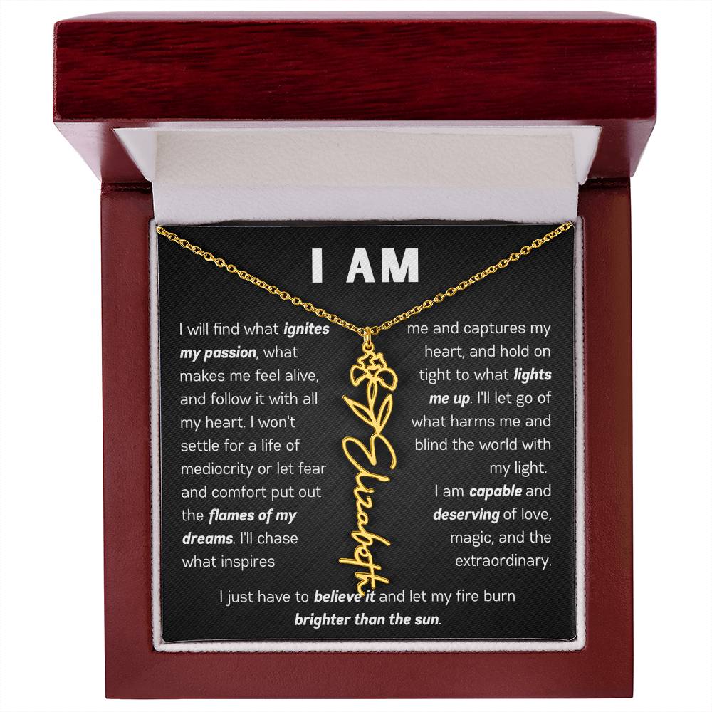 The "I Am" Name Necklace - Customize With Your Name & Birth Flower ๐ผ