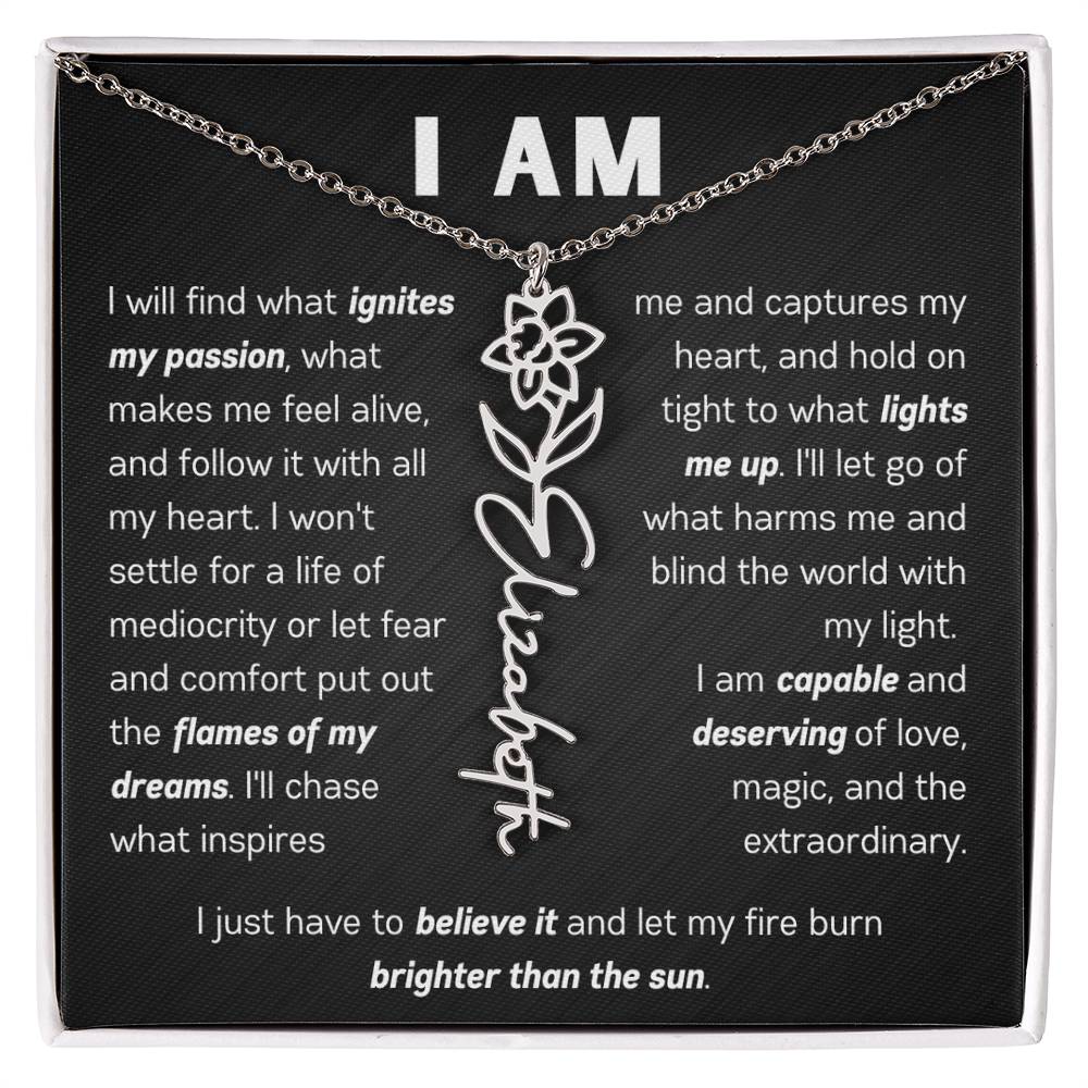 The "I Am" Name Necklace - Customize With Your Name & Birth Flower ๐ผ