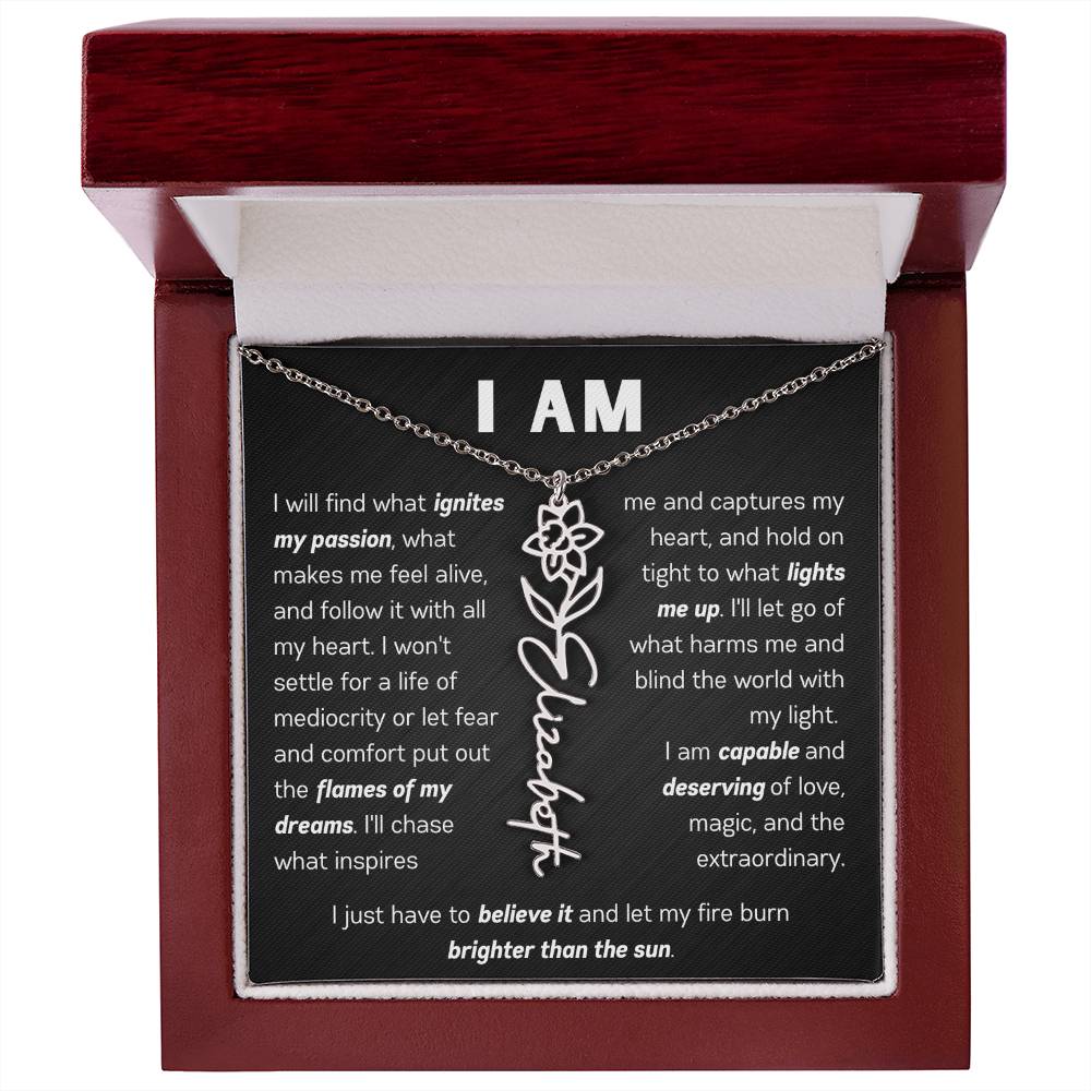 The "I Am" Name Necklace - Customize With Your Name & Birth Flower ๐ผ
