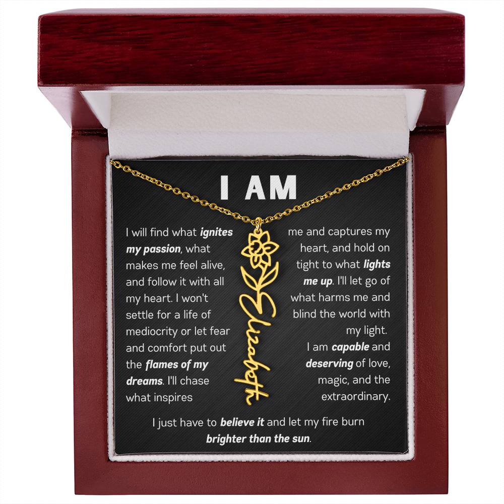 The "I Am" Name Necklace - Customize With Your Name & Birth Flower ๐ผ
