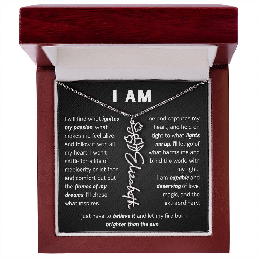 The "I Am" Name Necklace - Customize With Your Name & Birth Flower ๐ผ