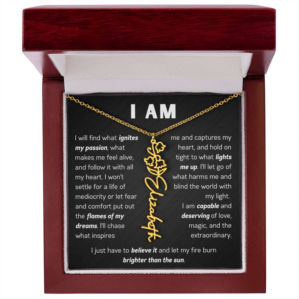 The "I Am" Name Necklace - Customize With Your Name & Birth Flower ๐ผ