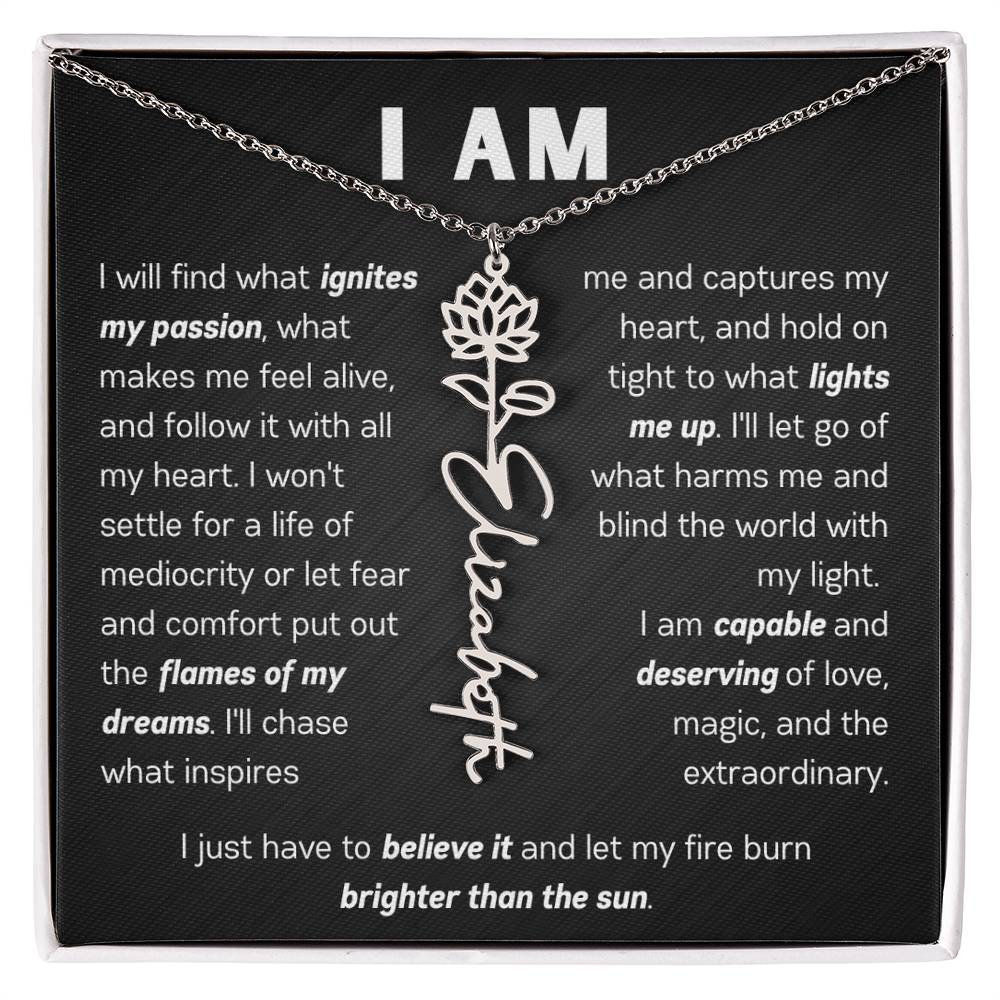 The "I Am" Name Necklace - Customize With Your Name & Birth Flower ๐ผ