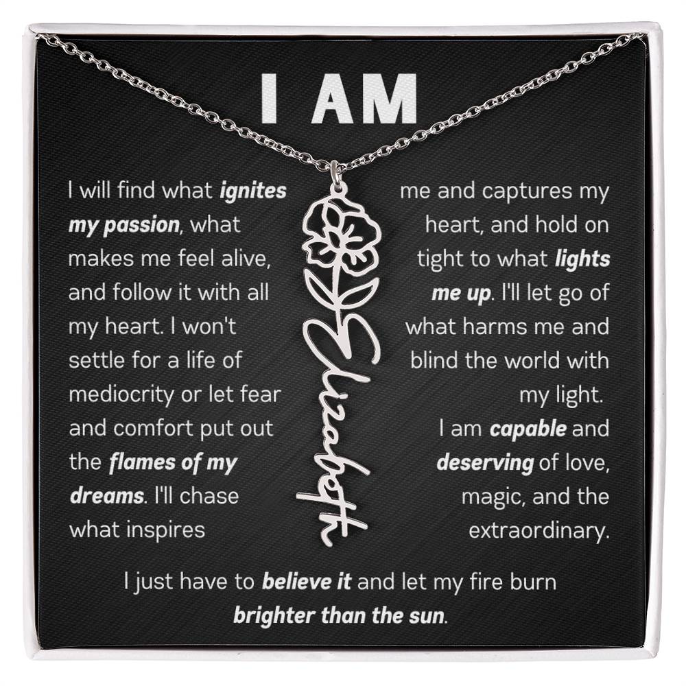 The "I Am" Name Necklace - Customize With Your Name & Birth Flower ๐ผ