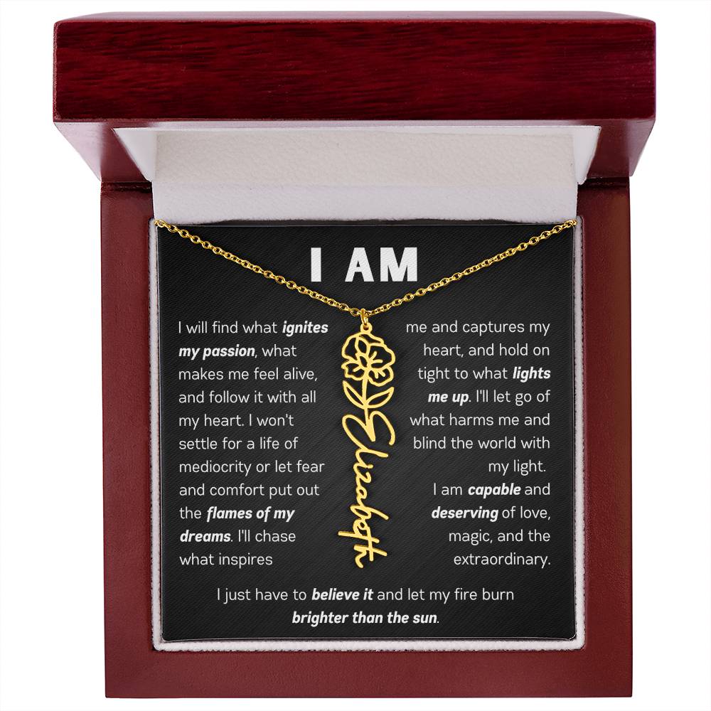 The "I Am" Name Necklace - Customize With Your Name & Birth Flower ๐ผ